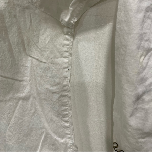 Prana Embroidered Split Neck Lagenlook Top Drawstring Trim Ivory Large Cotton - Picture 7 of 8